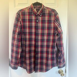 J. Crew Men’s Red and Navy Plaid Button-Down Shirt